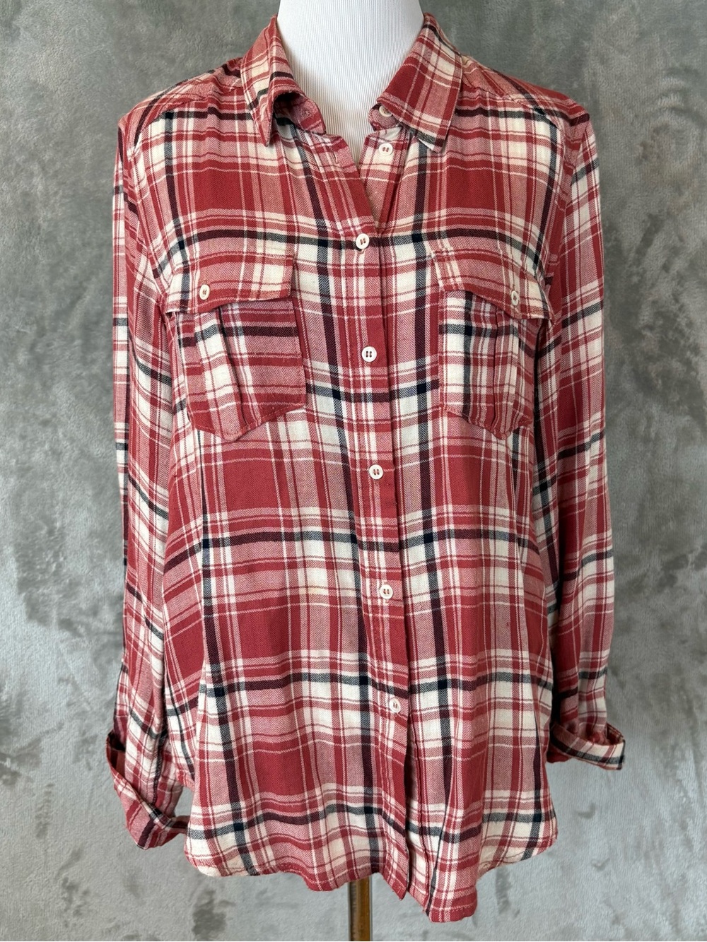 PAIGE Mya Plaid Button Down Shirt Red White Navy Long Sleeve Wmn’s S